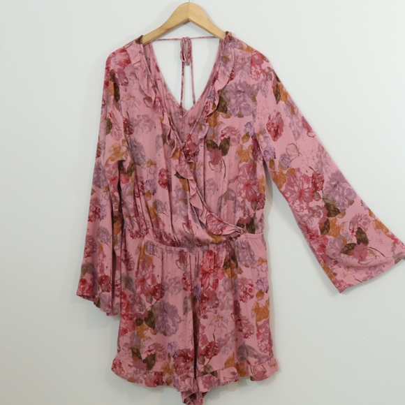 Mossimo Supply Co. Pants - Mossimo Floral Dusty Rose Ruffle Boho Romper